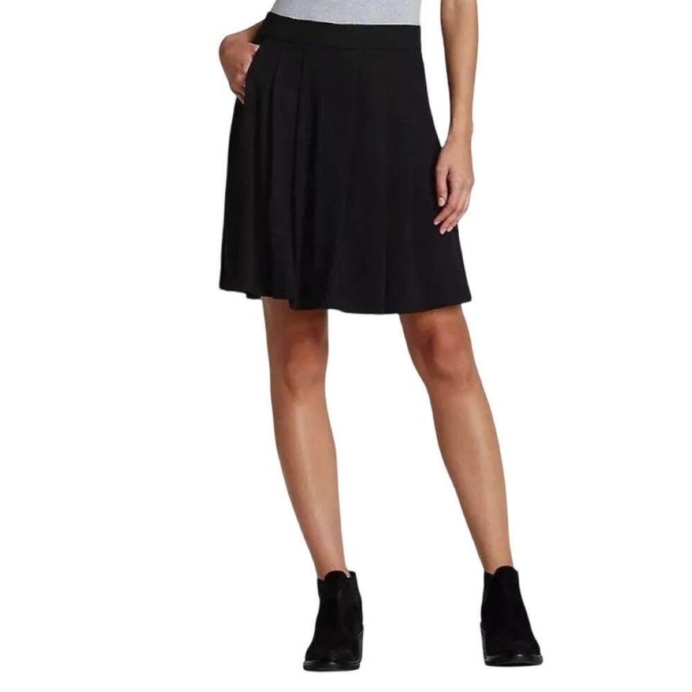 Eileen Fisher Black Pleated Pull On Stretch Jersey Knit Skirt Size Medium